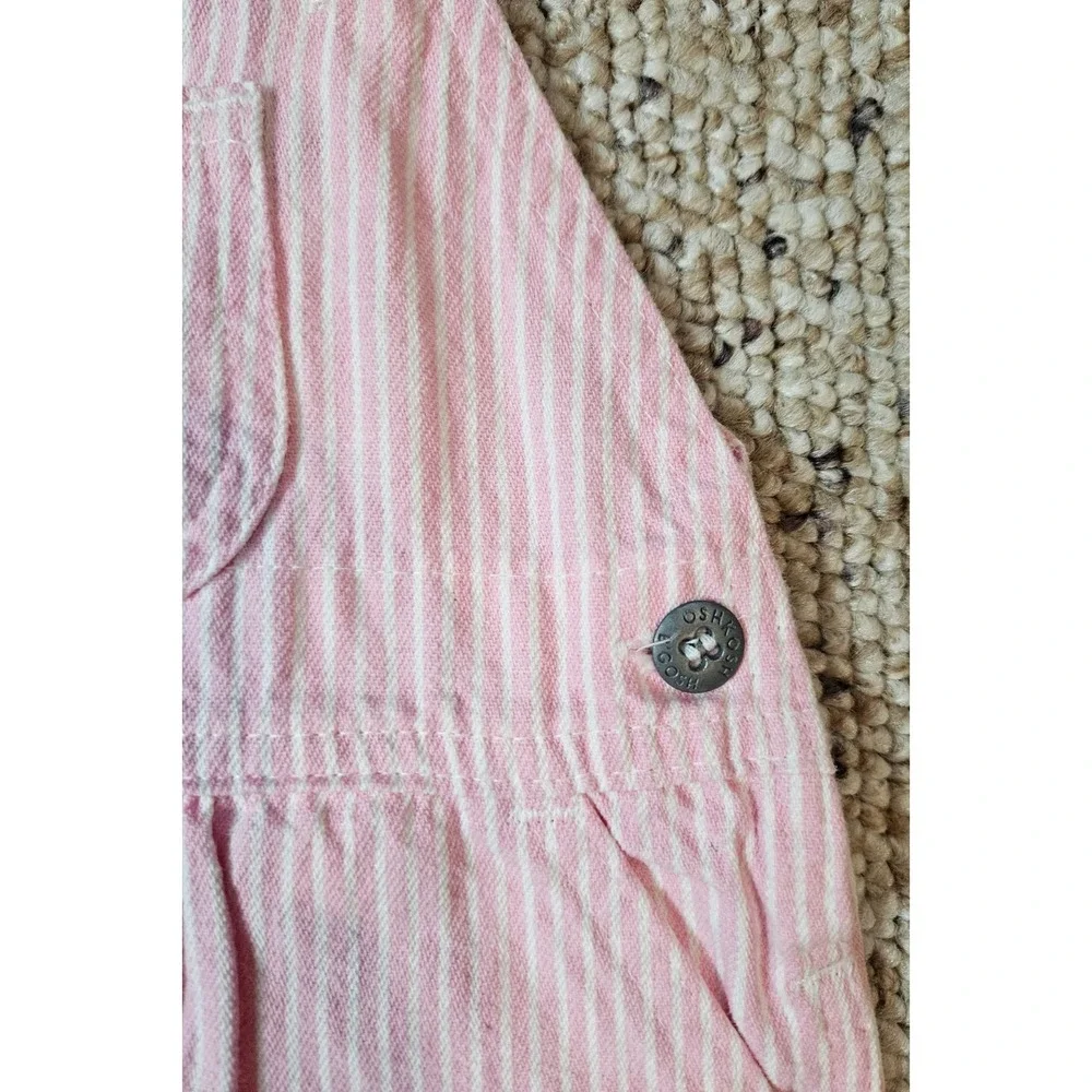 OshKosh Bgosh Pink White Hickory Stripe Bib Overalls Vintage Style Dungarees 18M
